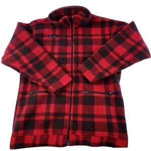 VTG‎ Columbia Fleece Jacket Medium Red Buffalo Plaid Full Zip Gorpcore